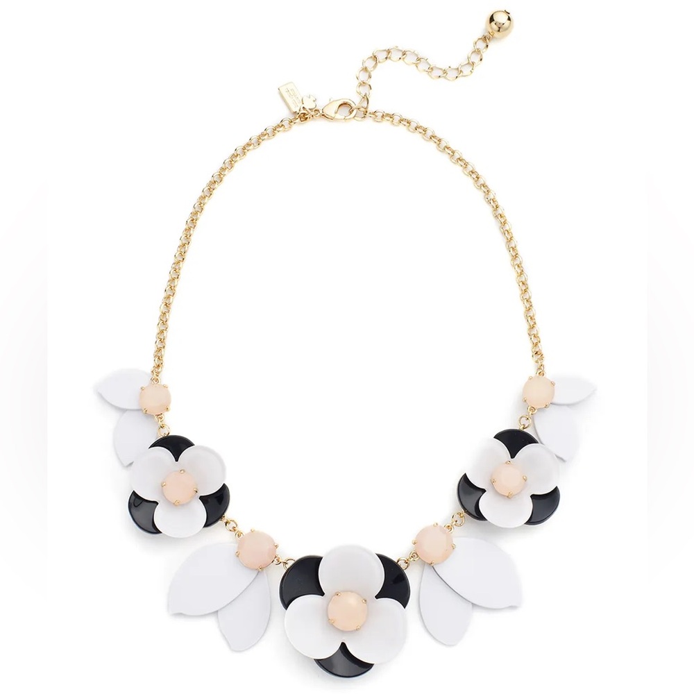 KATE SPADE “PICK A POSY” STATEMENT GOLD PLATED FLOWER NECKLACE - like new - Picture 2 of 11